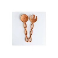 Juego de Servidores de Ensalada de Madera de Acacia con Mango Verde Azulado, Ecológico y Apto para Lavavajillas