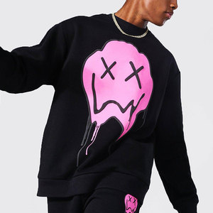 Men's Black <b>Pink</b> Drip Skull Printed Crewneck <b>Sweatshirt</b> Full Length Tracksuit Set Streetwear Loose Fit Autumn Wear - Product Image 2