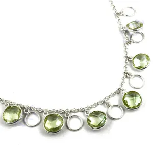 925 Silver Women's Fashion <b>Beaded</b> <b>Necklace</b> with <b>Green</b> Gemstone Gift Jewelry - Product Image 2