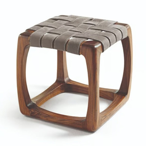 Reposapiés Moderno de Madera de Teca Maciza con Asiento de Cuero Tejido para Sala de Estar, Uso en Hoteles, Muebles Ecológicos, Duraderos, para Interiores y Exteriores - Product Image 4