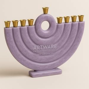 Nueva Menorah Hanukiah de Resina Rosa Pálido con Portavelas Dorados, Moderna Decoración Judía para el Hogar, Elegante Candelabro de Hanukkah - Product Image 6
