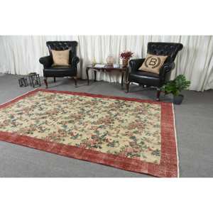 Clásico Beige rojo 5,9X9,4 pies área grande estilo Kilim alfombra turca respaldo de látex de lana abstracto 10mm para decoración de habitación de pasillo - Product Image 4