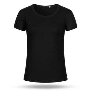 Venta caliente de manga corta de verano mujeres Tops cuello redondo 90% algodón 10% Spandex alto elástico Delgado camisetas de mujer - Product Image 2