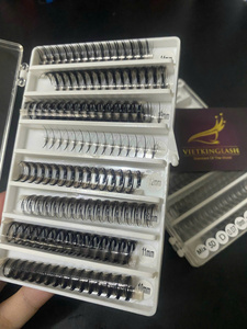Extensions de cils Wispy Premade Fans en PBT coréen, faites à la main, volume naturel, longues, noir mat, base pointue, vente en gros, marque privée - Product Image 1