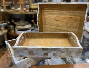 Ensemble de plateaux en bois incrustés de mosaïque noire élégante pour le style de table à la maison et les invités de divertissement Commande minimum 20 pièces plats et assiettes - Product Image 2