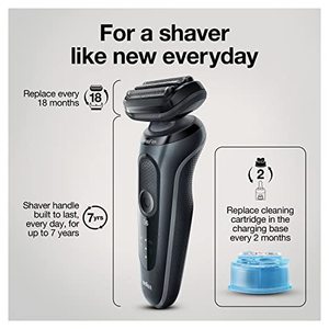 Afeitadora Eléctrica Recargable Inalámbrica, de Cinco Cuchillas, para Uso en Seco y Húmedo, con Lámina de Limpieza, Recortadora, Negra, Repuesto - Product Image 3