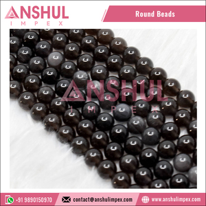 Perles lisses en obsidienne argentée (6 mm) très demandées, pierres précieuses naturelles en obsidienne argentée pour la fabrication de bijoux Anshul - Product Image 3