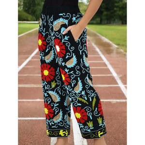 Handmade Embroidered Boho Harem <b>Pants</b> Unique Hippie Lounge Pajamas with Pockets Breathable Suzani Festival Gift for Her - Product Image 3