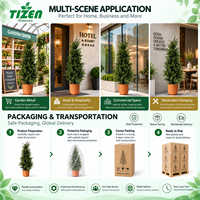 Pohon Cedar Topiary Buatan 90cm dalam Pot, Tanaman Palsu Modern dengan Pot Oranye, Bahan PE Tahan UV untuk Rumah, Taman, dan Teras