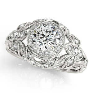 Bague de fiançailles halo en diamant de 1,18 ct de style édouardien, or blanc 18 carats, motif floral - Product Image 2