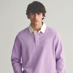 Polo de algodón de manga larga de rugby unisex con cuello en contraste Impresión de logotipo personalizado para equipo o ropa informal - Product Image 5