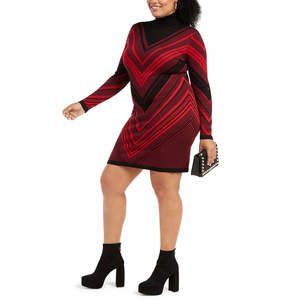 Abito a tubino sopra il ginocchio da donna Planet Gold, rosso, con scollo a cappuccio, maniche lunghe a chevron, confortevole, taglia 3X, vita naturale - Product Image 3