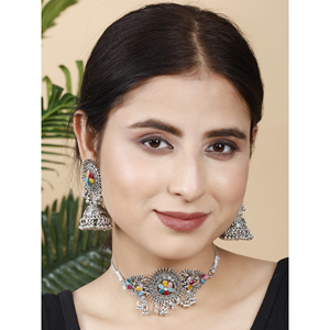 GS Multicolor Round Center Flower <b>Choker</b> for Wedding Occasions - Product Image 2