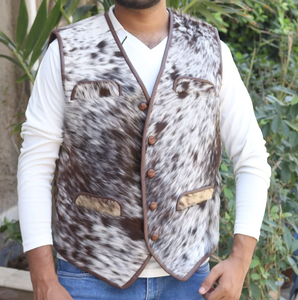 Chaleco de piel de vaca para hombre, chaleco informal de pelo Real con estampado de animales, talla grande, transpirable, tela satinada de cuero lavado para la temporada de otoño - Product Image 4