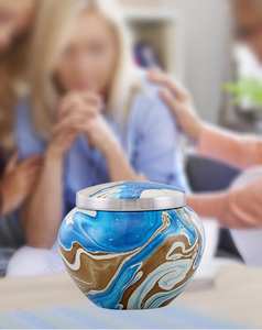 Beautiful Ocean Blue Cremation <b>Urns</b> Swirl for <b>Pet</b> <b>Ashes</b> Memorial <b>Urn</b> with Velvet Bag - Product Image 2