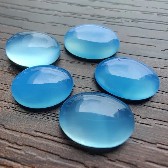Kaufen Natürlicher Aqua Chalcedon Ovalform 8 × 10 mm glatter Cabochon für Schmuckherstellung Ringe Halskette Aqua Farbe Edelsteine alle Größen