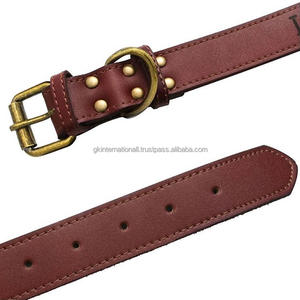 Collar de cuero marrón con relleno suave para perros, accesorios para mascotas con chapado de latón antiguo sólido, directo de fábrica - Product Image 3