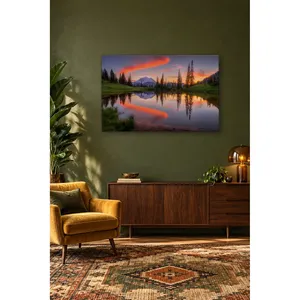 Impression sur toile de la montagne enneigée de Fida et du lac miroir au coucher du soleil - Product Image 2