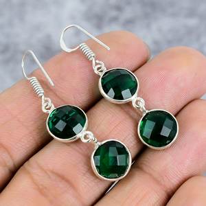 Pendientes colgantes de piedras preciosas redondas de Plata de Ley 925 con diópsido cromado para mujer, pendientes bohemios llamativos, regalo para ella - Product Image 4