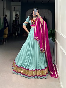Nuevo diseñador Navratri Lehenga Choli para ropa festiva de mujer con tela de rayón puro Espejo original con encaje por exportación - Product Image 6