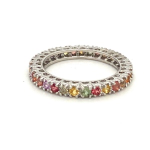 Đá Quý <span class=keywords><strong>Sapphire</strong></span> Nhiều Màu Tự Nhiên Dải Vĩnh Cửu Bằng Bạc Sterling. Nhẫn Xếp Chồng Đẹp 925 Nhẫn Đá Mỏng Đơn Giản - Product Image 2