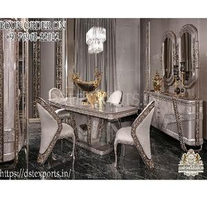 Collection de meubles impériaux, salle à manger, ensemble de meubles de salle à manger en teck sculpté royal, table à manger polie, chaises modernes - Product Image 1