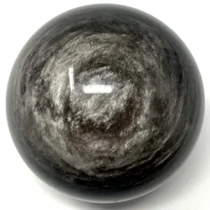 천연 실버 광택 검은 흑요석 구 돌 판매 보석 공 도매 실버 광택 검은 흑요석 구 Raugh