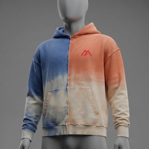 MATTIERA Sweat à capuche délavé bicolore bleu pêche pour homme, en molleton avec logo, style streetwear décontracté, personnalisable, vente en gros OE - Product Image 1