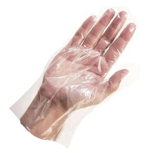 Fabrika fiyat tek kullanımlık plastik eldiven 100% işlenmemiş gereç gıda için güvenli