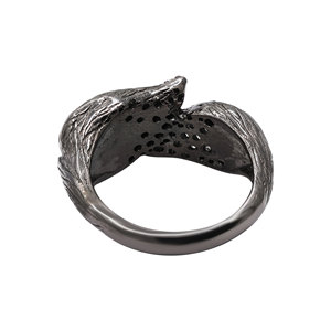 Memoria Jewels Leaf Design Ruby Round Brilliant Cut Gemstone Diamond Black Rhodium 925 Sterling <b>Silver</b> Handmade Women's <b>Ring</b> - Product Image 4