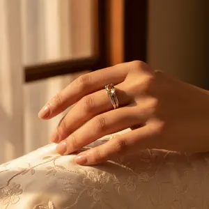 Bague en argent 925 pour femme, bijoux fins géométriques, style romantique avec placage rhodium platine, sertie d'une pierre précieuse citrine - Product Image 3