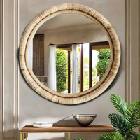 Beau miroir mural durable en rotin et bambou fait à la main cadre bohème rétro pour villas, hôtels, salles de bains et décoration intérieure