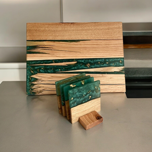 Posavasos cuadrados de madera de resina hechos a mano con soporte de mármol, accesorios únicos de mesa de arte navideño, Conjunto personalizado - Product Image 5