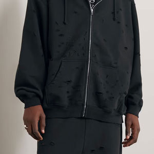 2025 ropa cómoda hombres sudaderas con capucha desgastadas 100% algodón, cremallera completa, adultos de la calle uso hombres básicos algodón mezclado servicio OEM - Product Image 2