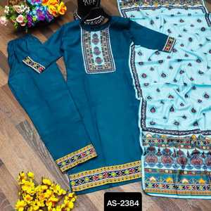 Coton indien blanc poulet brodé femmes Designer indien coton broderie Kurta ensembles femmes Sharara Gharara Kurti ensemble - Product Image 3