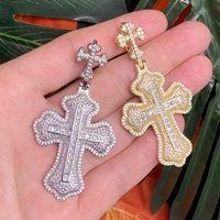 Collar de cadena tipo tenis con colgante de cruz 3D apilada, micro pavé de circonitas 5A, cruz de doble capa, chapado en oro blanco, joyería Hiphop para rapero