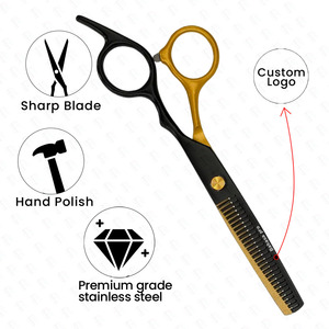 กรรไกรซอยผมระดับมืออาชีพ Plasma Black and Gold สำหรับร้านทำผม กรรไกรตัดแต่งทรงผมแบบฟันเลื่อย กรรไกรตัดผมสำหรับช่างตัดผม ขายส่ง Bahasa Pro - Product Image 3