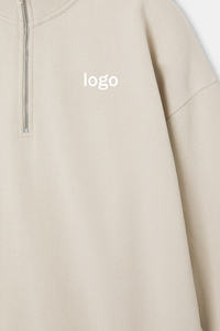 Nouveau design hommes sweats 1/4 fermeture éclair goutte épaule logo personnalisé sweats à capuche Beige mode Style à manches longues sweats pour hommes - Product Image 3