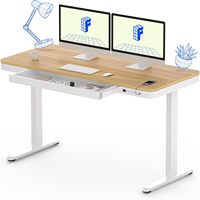Bureau d'ordinateur électrique réglable en hauteur avec tiroirs, plateau en érable et structure en acier blanc, design moderne pour le bureau à domicile