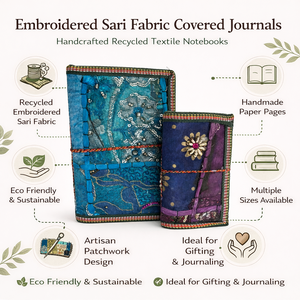 Diario Hecho a Mano con Tela de Sari Bordada y Estampada, con 100 Hojas, Diseño Vintage de Patchwork para Escribir y Regalar - Product Image 6