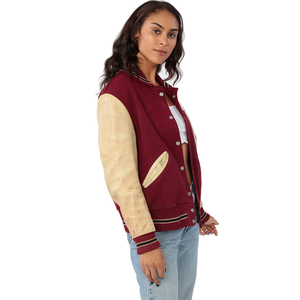 Women Crop <b>Varsity</b> <b>Jacket</b> 2025 Custom Color Breathable Wool/Polyester Stand Collar Custom Logo OEM Service <b>Plain</b> Dyed Nylon - Product Image 3