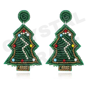 Pendientes de cuentas de árbol de Navidad de estilo vintage para mujer Color naranja blanco azul para boda y día conmemorativo - Product Image 1
