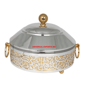 Casserole de table à double paroi en métal fini noir et argent vaisselle de forme ronde chauffe-plats en métal de luxe - Product Image 6