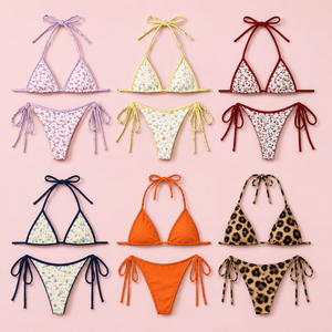 Women Floral Triangle <b>Bikini</b> Set Tie Side <b>String</b> Swimwear Sexy Summer Beach Vacation Tropical Holiday Fashion Outfit - Product Image 1