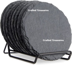 Fourniture directe en usine à la main 4 pièces ensemble sous-verres en pierre de marbre noir fabrication de tapis et de tampons avec logo personnalisé - Product Image 3