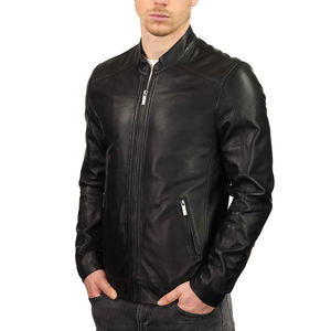 Veste Bomber en cuir PU noir pour hommes à forte demande coupe ajustée col montant Style moto automne hiver vêtements d'extérieur décontractés - Product Image 1