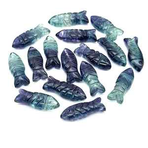 Cuentas de Piedras Preciosas Talladas en Forma de Pez de Fluorita Multicolor de 23X9 MM, Dijes de Cristal con Forma de Pez para Joyería - Product Image 1