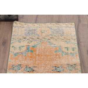 พรมวินเทจขนาด 1.8x4.1 ฟุต พรมตุรกีขนาดเล็ก พรมลายต้นไม้และพืชสีส้มน้ำเงิน - Product Image 4