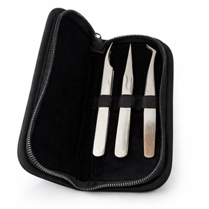 Juego de Pinzas para Extensión de Pestañas Plateadas Premium 3 en 1, Acero Inoxidable, Rectas, Curvas, de Volumen y Precisión, Herramientas para Pestañas OEM - Product Image 4