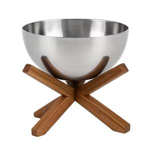 Tazón para Servir de Acero Inoxidable sobre Base Cruzada de Madera para Decoración de Mesa Moderna de Ramadán, Regalo Islámico - Product Image 1